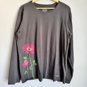 Life is Good Women's XL Crusher Tee Gray Daisy Flower Long Sleeve